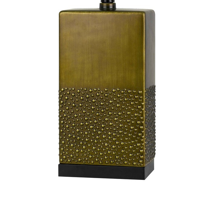Rectangular Shade Table Lamp with Studded Ceramic Base, White and Brass