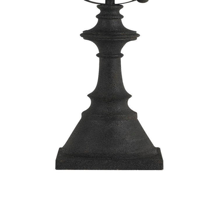 Metal Table Lamp with Woven Design Bamboo Shade, Brown and Black