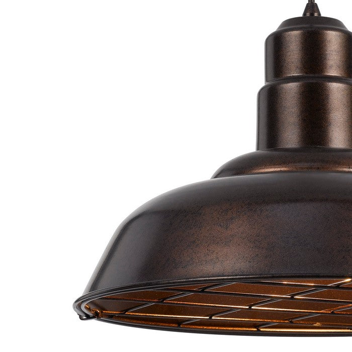 Metal Round Shade Pendant Lighting with Wire Cage Head, Rustic Bronze