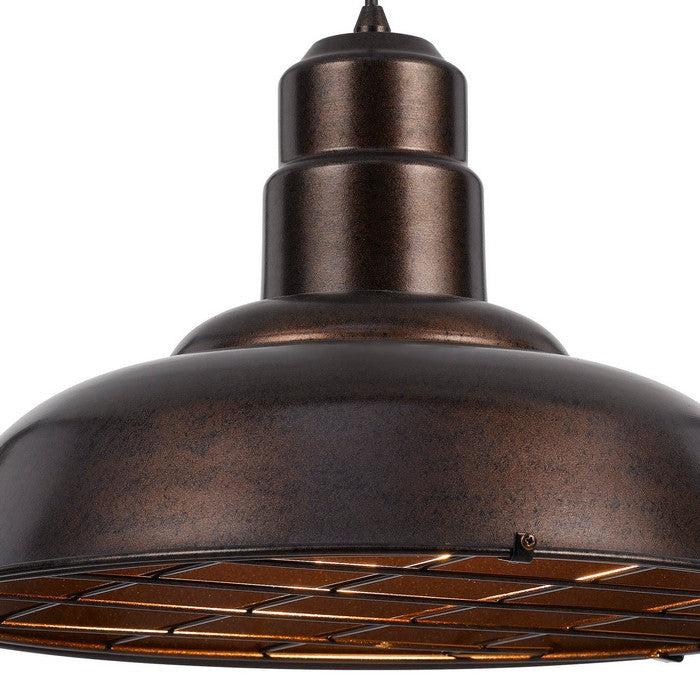 Metal Round Shade Pendant Lighting with Wire Cage Head, Rustic Bronze