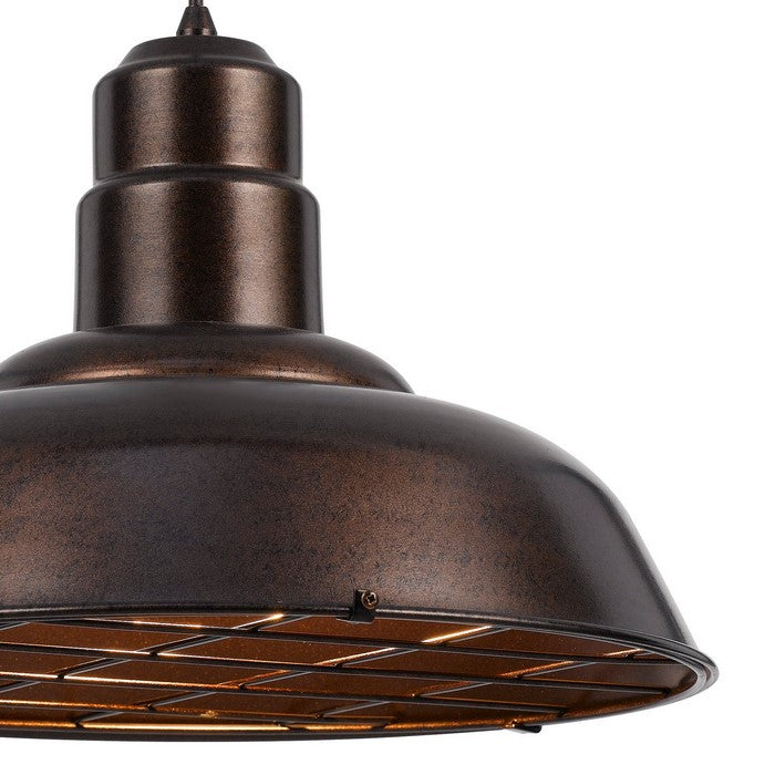 Metal Round Shade Pendant Lighting with Wire Cage Head, Rustic Bronze
