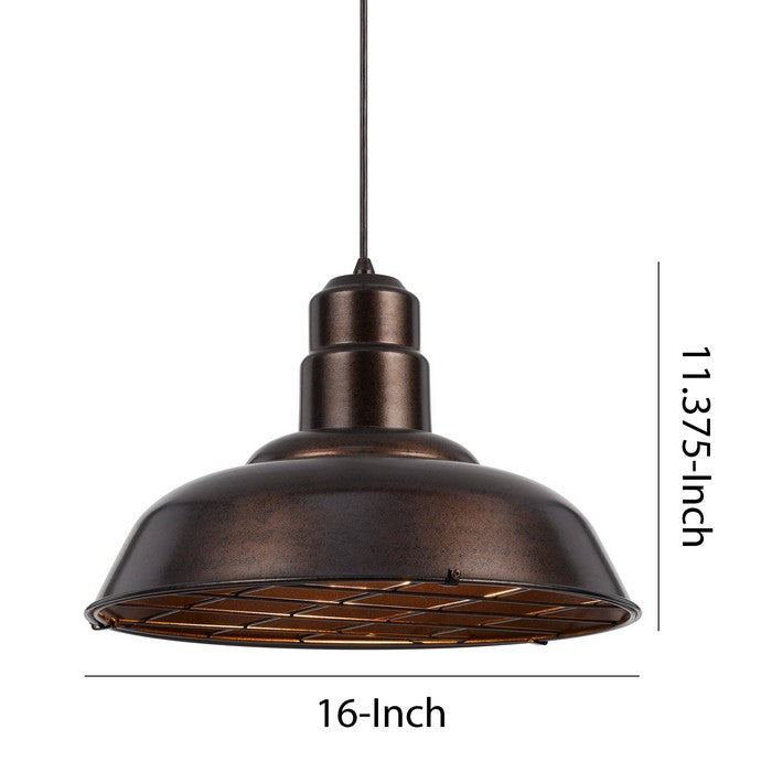 Metal Round Shade Pendant Lighting with Wire Cage Head, Rustic Bronze
