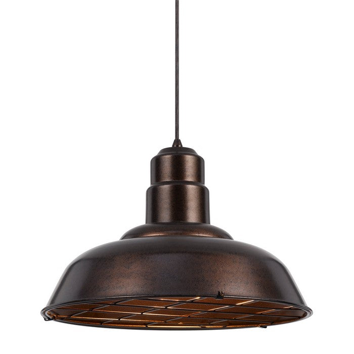 Metal Round Shade Pendant Lighting with Wire Cage Head, Rustic Bronze
