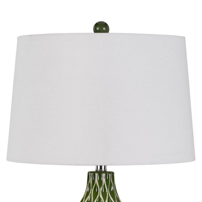 150 Watt Round Shade Table Lamp with Ceramic Base, White and Green