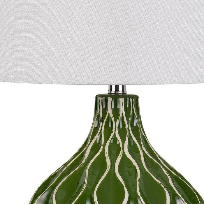 150 Watt Round Shade Table Lamp with Ceramic Base, White and Green
