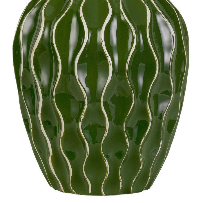 150 Watt Round Shade Table Lamp with Ceramic Base, White and Green