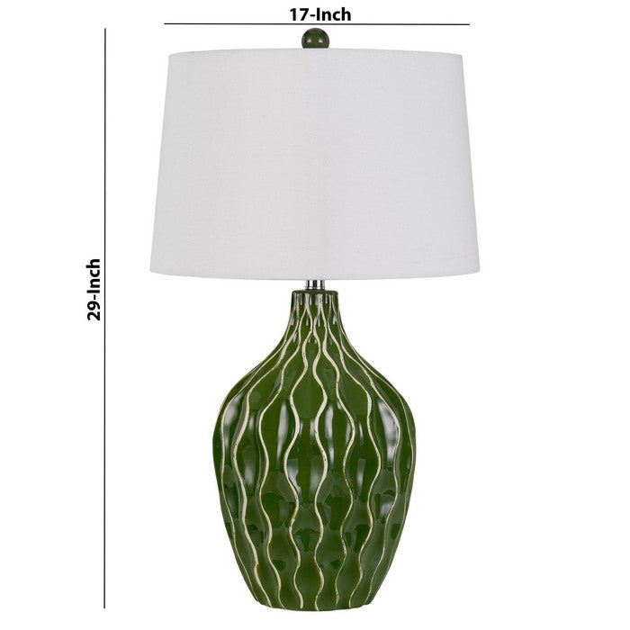 150 Watt Round Shade Table Lamp with Ceramic Base, White and Green