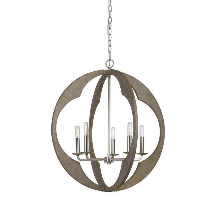 Interconnected Quatrefoil Wooden Pendant Fixture with Chain, Brown
