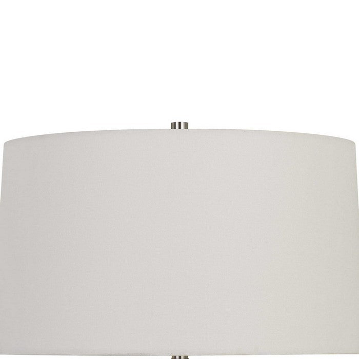 3 Way Table Lamp with Sleek Metal Body and Fabric Shade, Silver and White