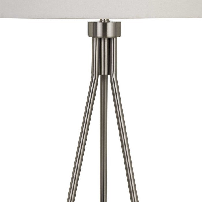 3 Way Table Lamp with Sleek Metal Body and Fabric Shade, Silver and White