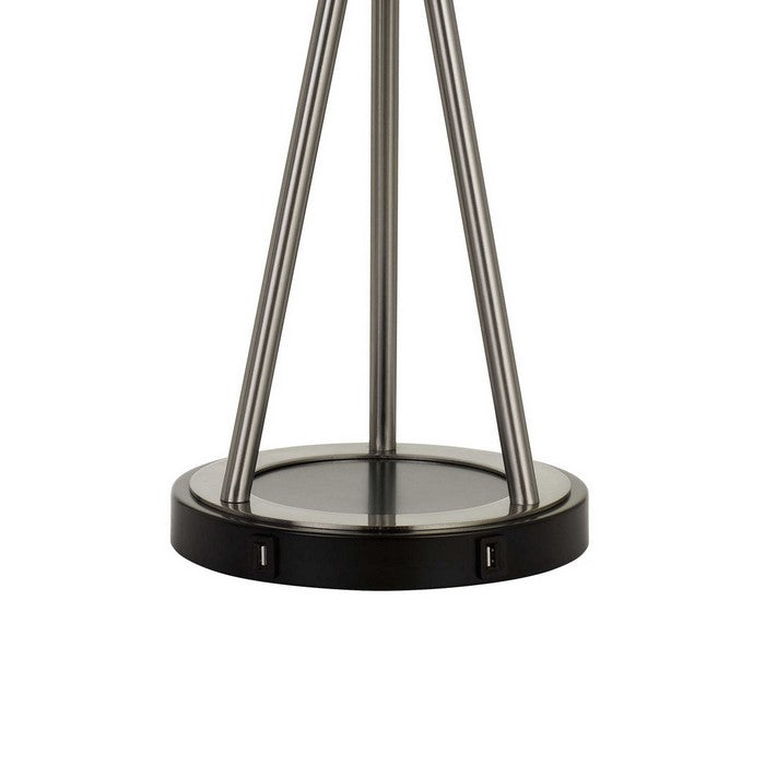 3 Way Table Lamp with Sleek Metal Body and Fabric Shade, Silver and White