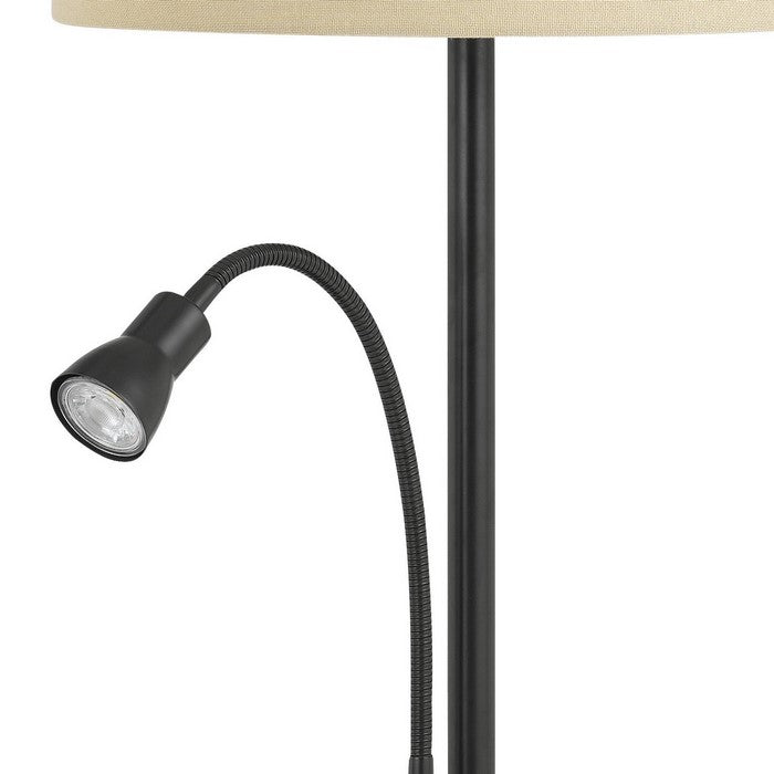 Metal Body Table Lamp with LED Gooseneck Reading Light, Black and Beige