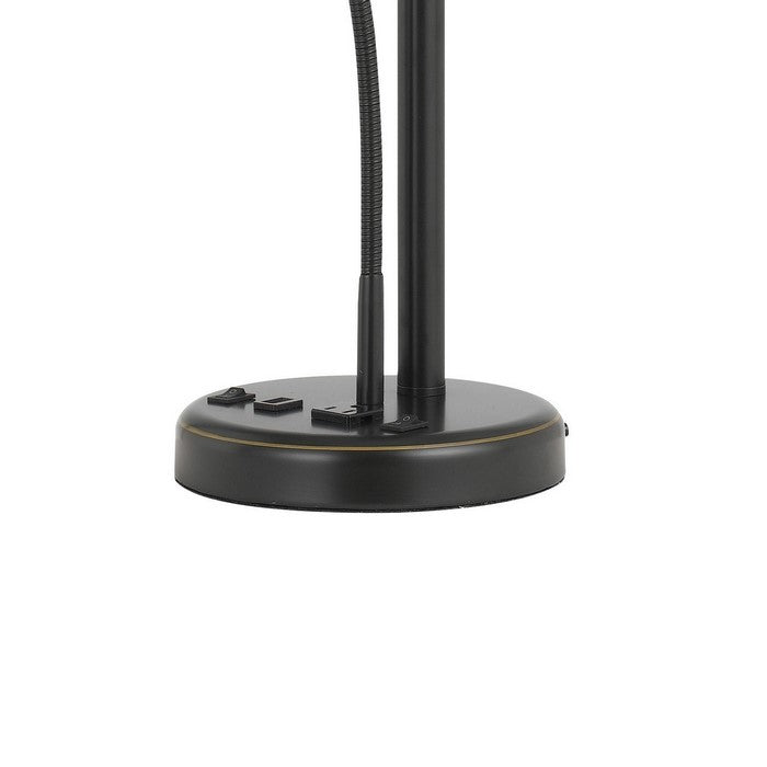 Metal Body Table Lamp with LED Gooseneck Reading Light, Black and Beige