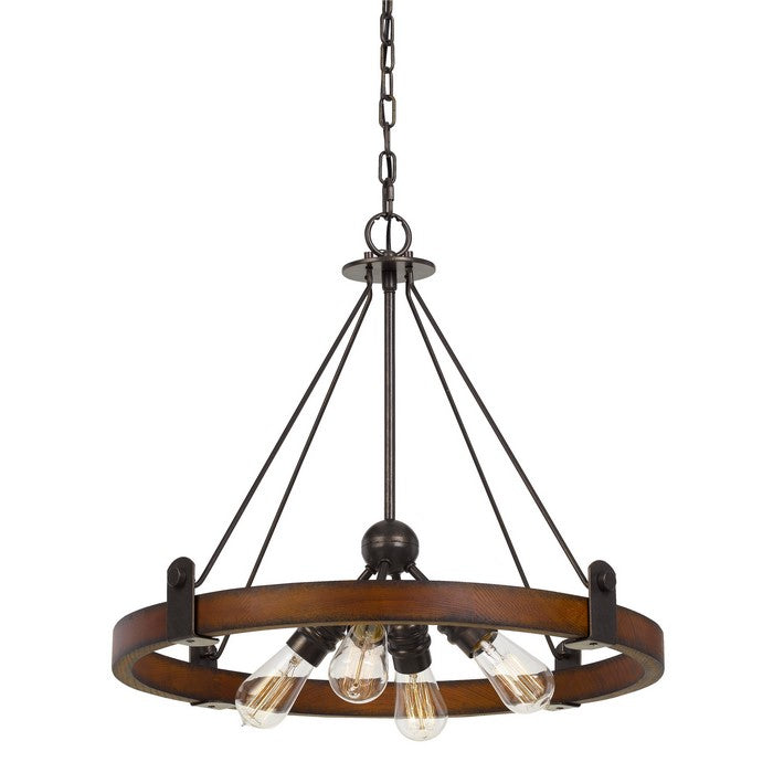 60 X 4 Watt Wood and Metal Frame Round Chandelier, Brown and Bronze
