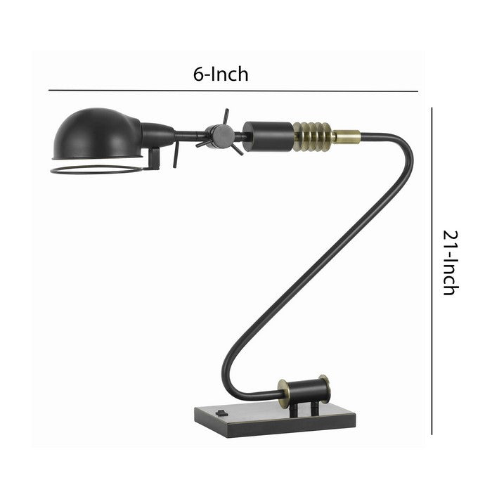 Adjustable Head Metal Desk Lamp with Curved Design Tubular Stand, Black