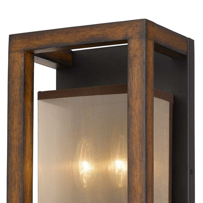 40 X 2 Watt Wooden Wall Sconce with Organza Shade, Walnut Brown