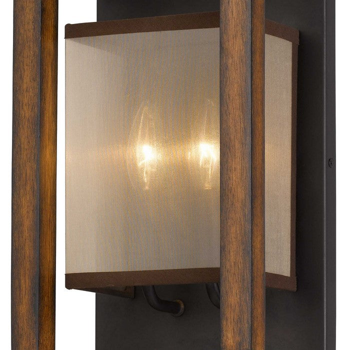 40 X 2 Watt Wooden Wall Sconce with Organza Shade, Walnut Brown