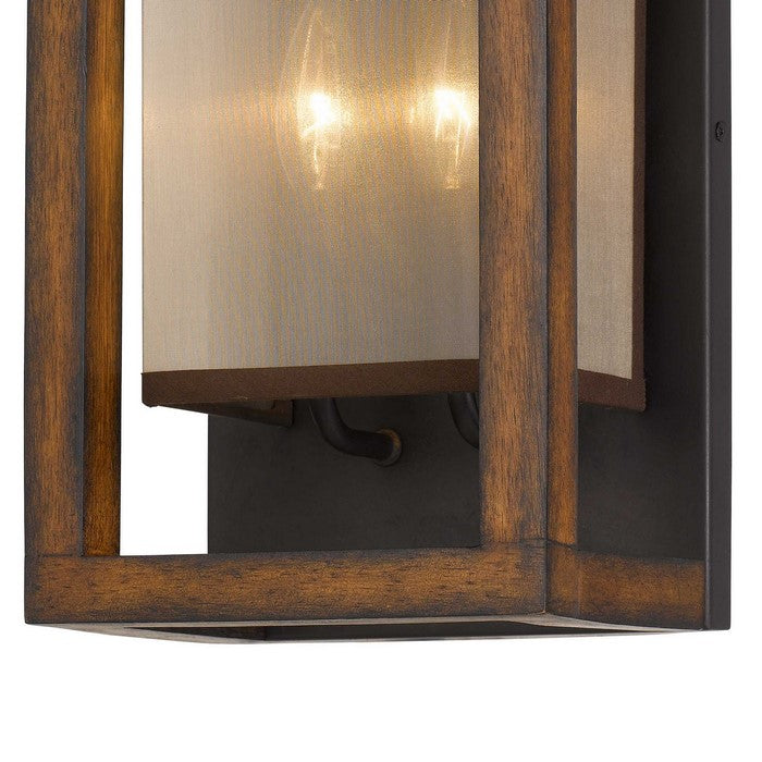40 X 2 Watt Wooden Wall Sconce with Organza Shade, Walnut Brown