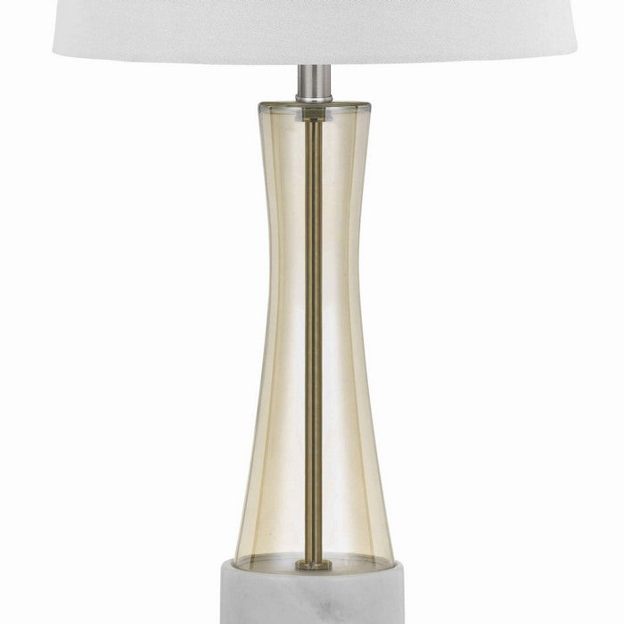 3 Way Fabric Table Lamp with Glass and Marble Base, White