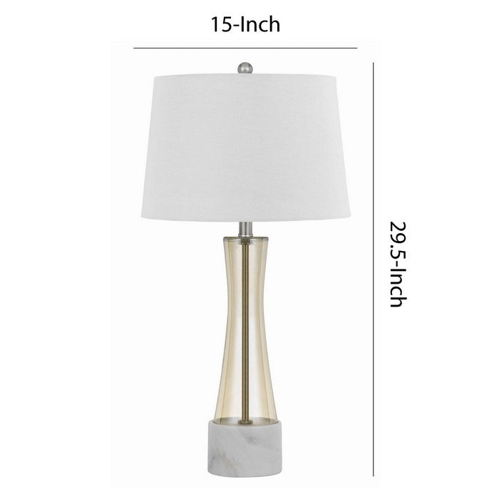 3 Way Fabric Table Lamp with Glass and Marble Base, White