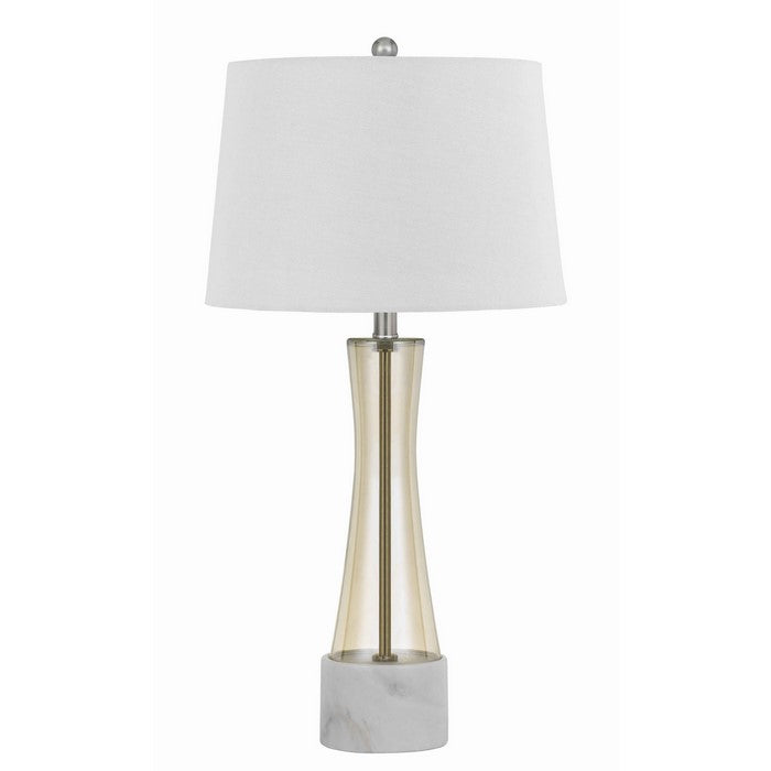 3 Way Fabric Table Lamp with Glass and Marble Base, White