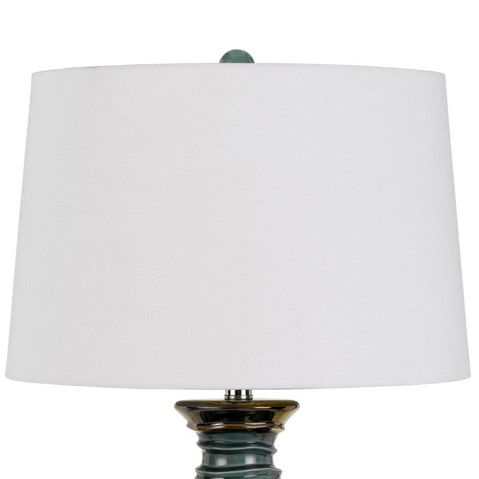 150 Watt Ceramic Frame Table Lamp with Drum Shade, White and Green