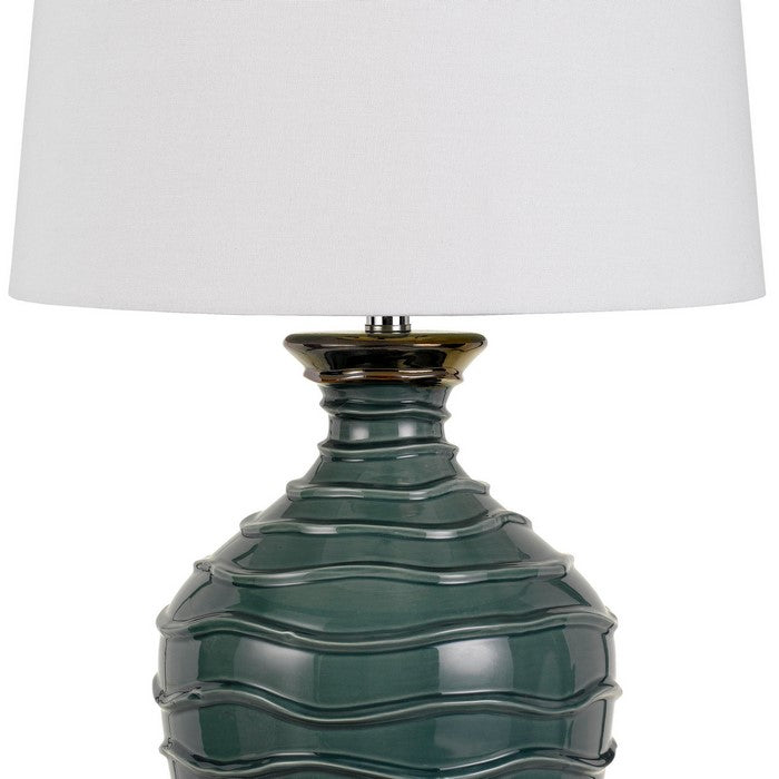150 Watt Ceramic Frame Table Lamp with Drum Shade, White and Green