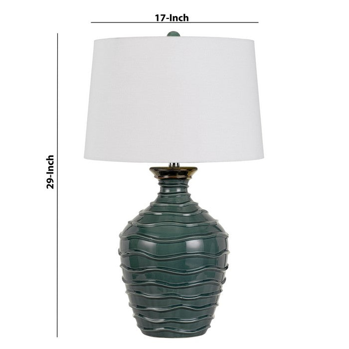150 Watt Ceramic Frame Table Lamp with Drum Shade, White and Green