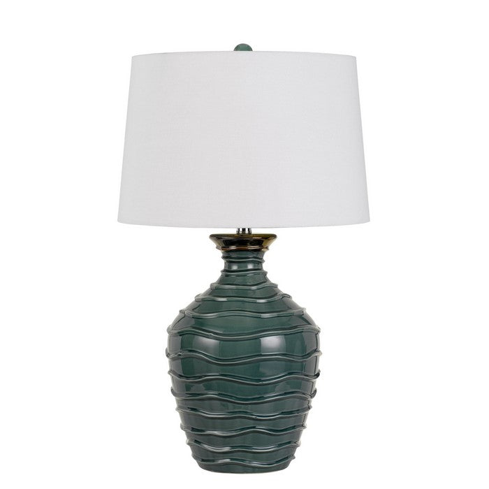 150 Watt Ceramic Frame Table Lamp with Drum Shade, White and Green