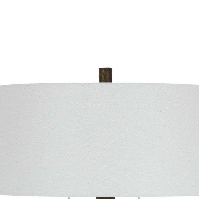 Fabric Shade Table Lamp with Faceted Mirror and Wooden Base, White