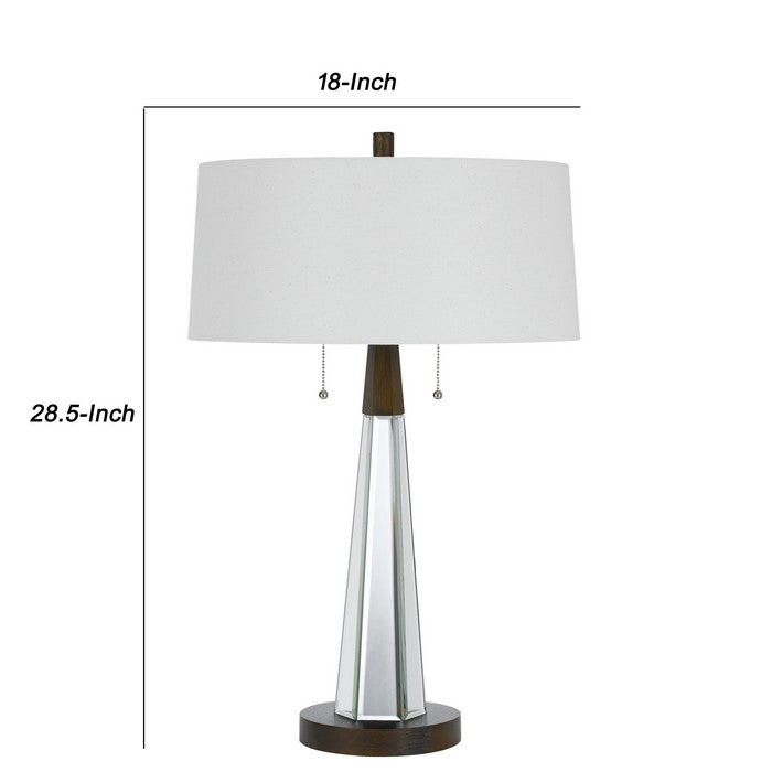 Fabric Shade Table Lamp with Faceted Mirror and Wooden Base, White