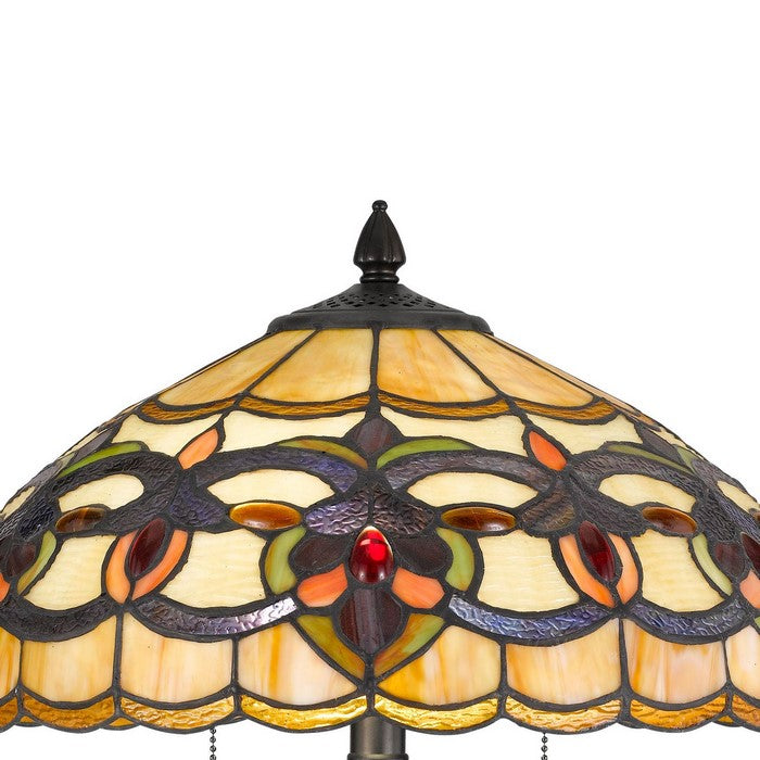Polyresin Table Lamp with Umbrella Design Glass Shade, Multicolor