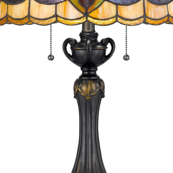 Polyresin Table Lamp with Umbrella Design Glass Shade, Multicolor