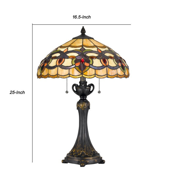 Polyresin Table Lamp with Umbrella Design Glass Shade, Multicolor