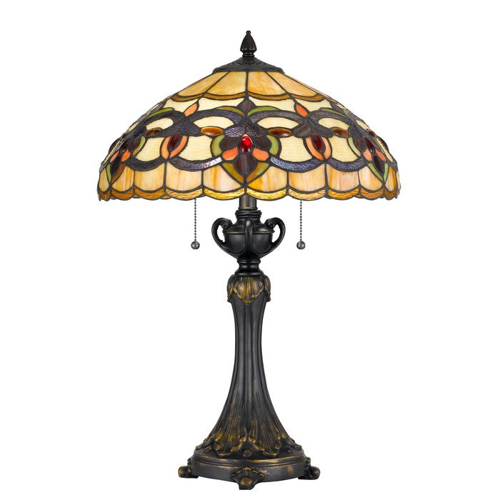 Polyresin Table Lamp with Umbrella Design Glass Shade, Multicolor