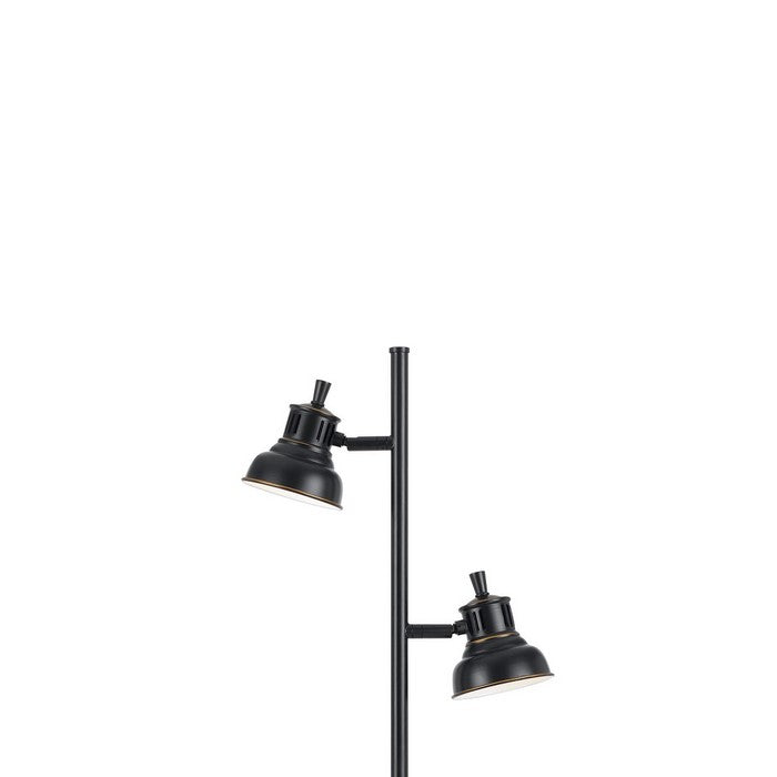 Metal Floor Lamp with 2 Shade and Stalk Support and Round Base, Dark Bronze