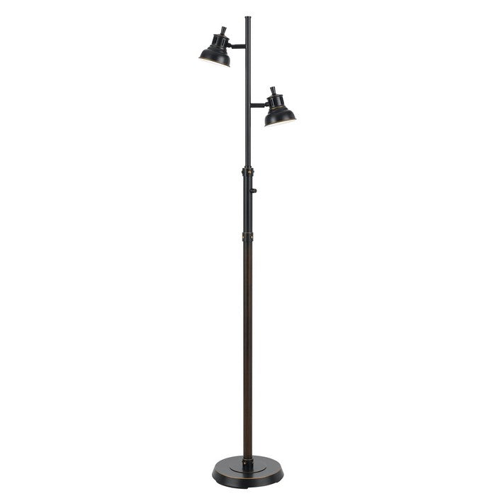 Metal Floor Lamp with 2 Shade and Stalk Support and Round Base, Dark Bronze