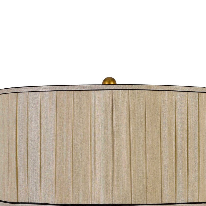 Pleated Drum Shade Table Lamp with Caged Urn Style Base, Black and Gold