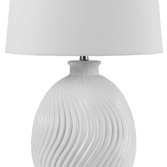 150 Watt Ceramic Frame Table Lamp with Drum Shade, White