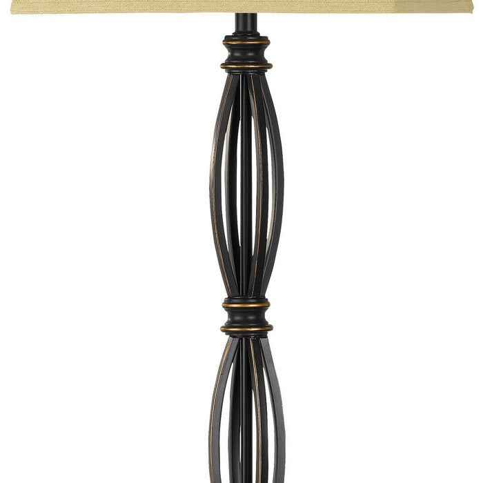 150W Twisted Design Metal Floor Lamp with Fabric Shade, Bronze and Beige