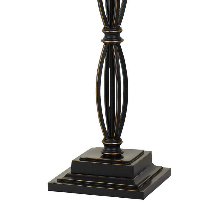 150W Twisted Design Metal Floor Lamp with Fabric Shade, Bronze and Beige