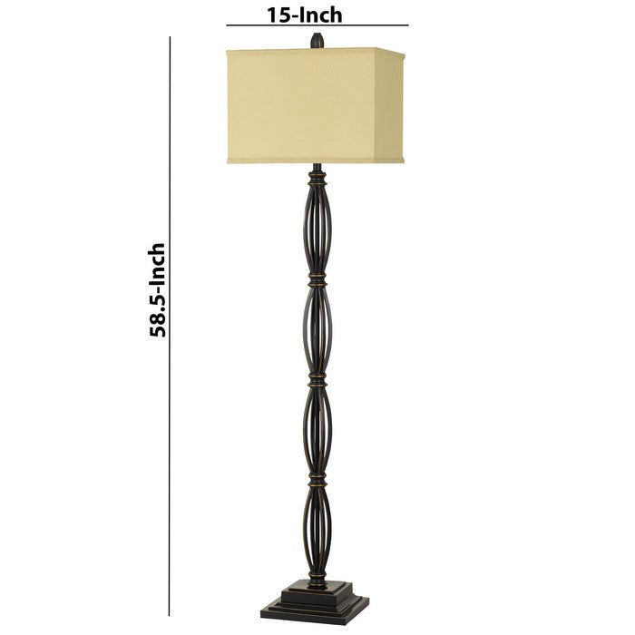 150W Twisted Design Metal Floor Lamp with Fabric Shade, Bronze and Beige