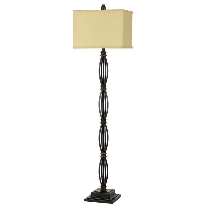 150W Twisted Design Metal Floor Lamp with Fabric Shade, Bronze and Beige
