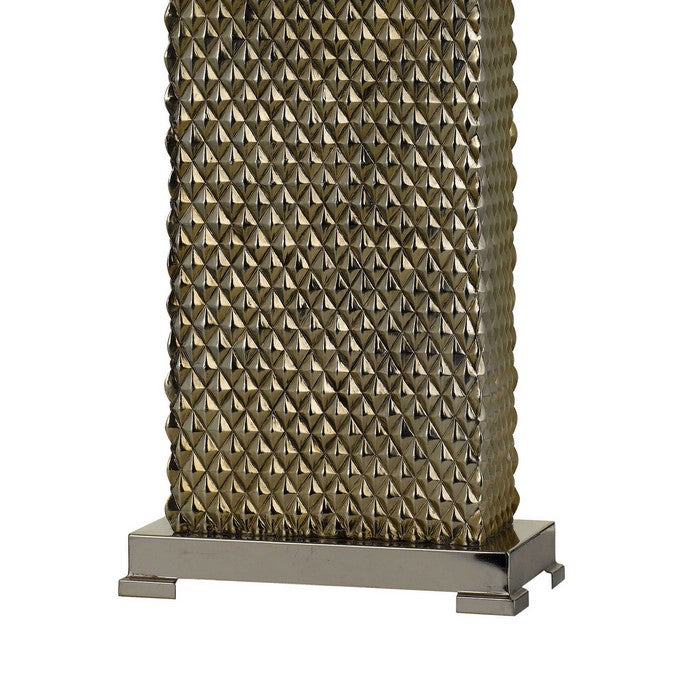 3 Way Table Lamp with Studded Diamond Pattern Ceramic Base, Cream and Gold