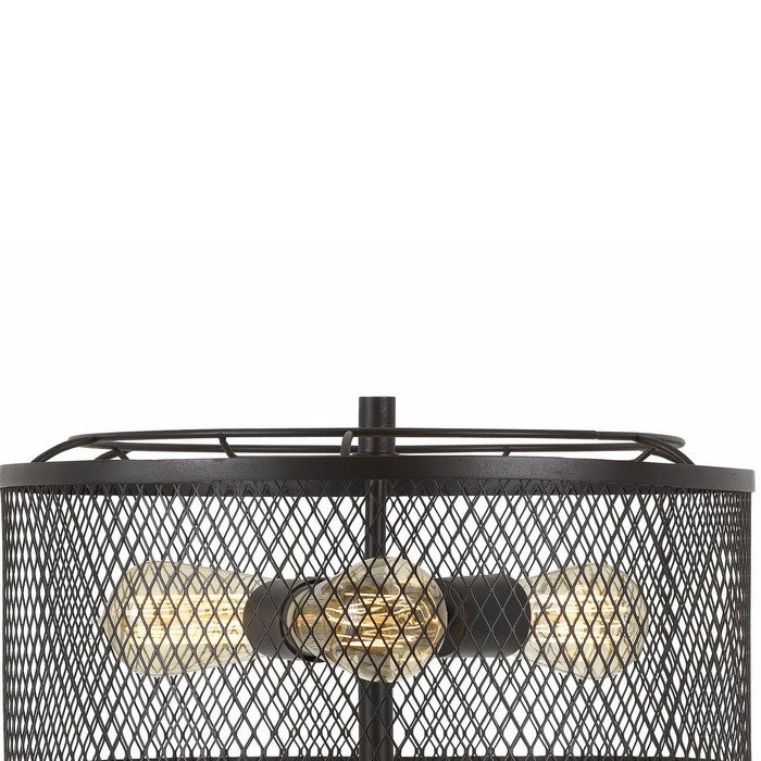 Mesh Metal Round Shade Table Lamp with Wooden Stand, Black and Brown