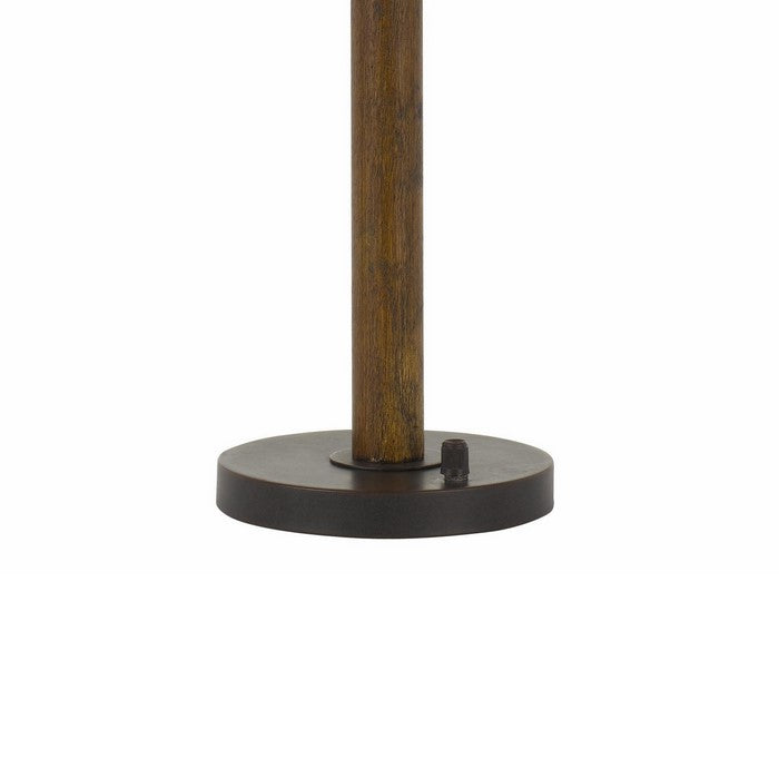 Mesh Metal Round Shade Table Lamp with Wooden Stand, Black and Brown