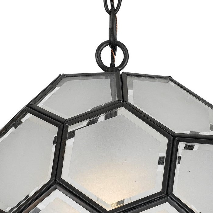 Hexagonal Shaped Glass Pendant Lighting with Multiple Faceted Sided, Black