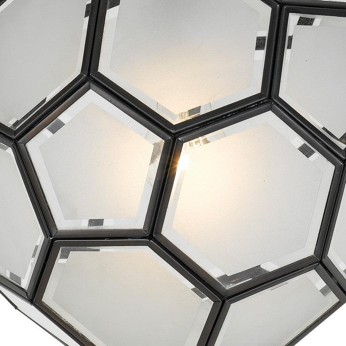 Hexagonal Shaped Glass Pendant Lighting with Multiple Faceted Sided, Black