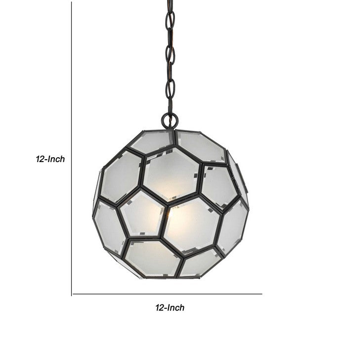 Hexagonal Shaped Glass Pendant Lighting with Multiple Faceted Sided, Black