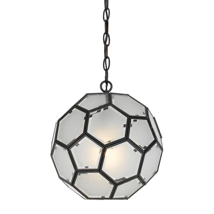 Hexagonal Shaped Glass Pendant Lighting with Multiple Faceted Sided, Black